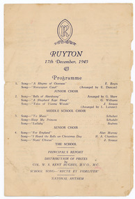 Programme, Ruyton Girls' School, Ruyton Speech Night Programme, 1945
