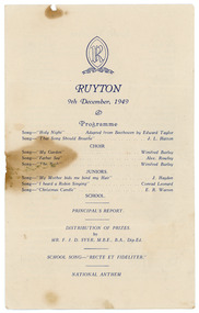 Programme, Ruyton Speech Night Programme, 1949