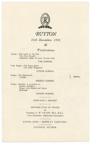 Programme, Ruyton Girls' School, Ruyton Speech Night Programme, 1951