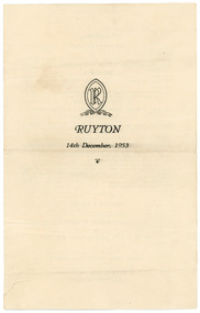 Programme, Ruyton Girls' School, Ruyton Speech Night Programme, 1953