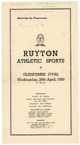 Programme, Ruyton Girls' School, Ruyton Athletic Sports, 26 April 1950