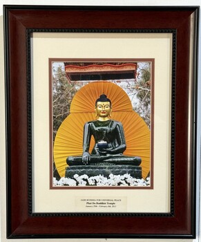 Photograph of the Jade Buddha displayed at Phat Da Buddhist Temple, San Diego, California