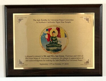 Plaque to Ian and Judy Green from Ngoc Hoa Temple