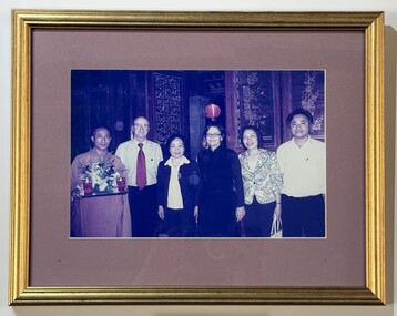 Framed image of Ian and Judy Green with Nguyen Thi Doan, Vice President of Vietnam at Phat Tich Temple, Bac Ninh Vietnam.