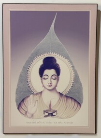 Mounted picture of Shakyamuni Buddha presented by Thich Minh Hieu, Abbot of Minh Quang Temple Sydney.