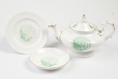 Teapot, plate and saucer
