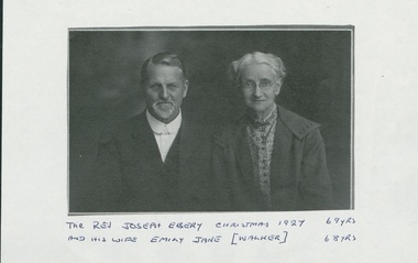 Photograph, Rev. Joseph Ebery and his wife Emily Jane (née Walker), Christmas 1927, 1927