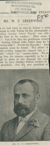 Newspaper cutting, Mr. W. F. Greenwood, 1899
