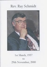 Memorial card, Rev. Ray Schmidt, May 2001