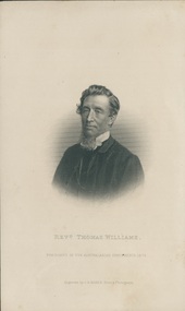 Engraving from photograph, Revd Thomas Williams, Undated c.1873