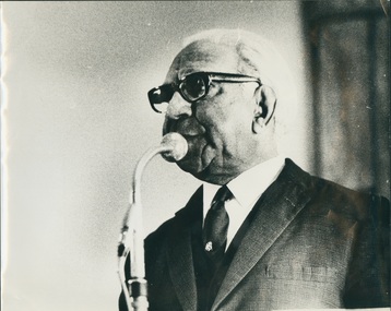 B&W photo of another photo or newspaper photograph of Pastor Sir Douglas Nicholls, Undated