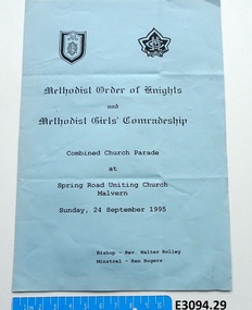 Document - Program, Methodist Girls' Comradeship and Methodist Order of Knights combined church parade