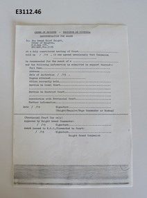 Document - Order of Knights Province of Victoria, Recommendation for award form