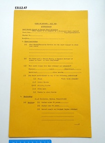 Document - Order of Knights Vic/Tas, Questionnaire