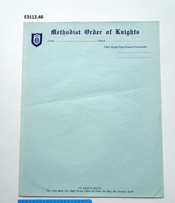 Document - Methodist Order of Knights, Methodist Order of Knights letterhead writing paper