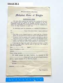 Document - Form, Methodist Order of Knights: Petition for elevation to Christian Knighthood