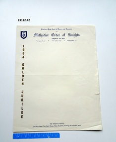 Document - Provincial High Court of Victoria and Tasmania Methodist Order of Knights, 1964 Golden Jubilee letterhead