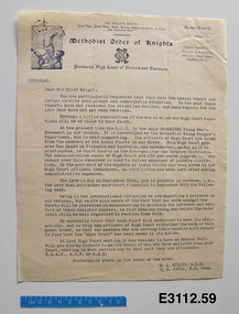 Document - Letter, Methodist Order of Knights