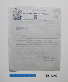 Letter - Methodist Order of Knights High Court of Victoria and Tasmania, Interstate Rally 1946-47 letter