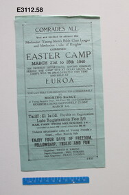 Pamphlet - Methodist Young Men Bible Class League and Methodist Order of Knights Easter Camp