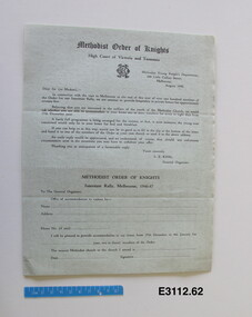 Letter - Methodist Order of Knights High Court of Victoria and Tasmania, Interstate Rally, Melbourne 1946-1947