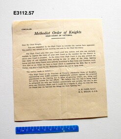 Letter - Methodist Order of Knights circular