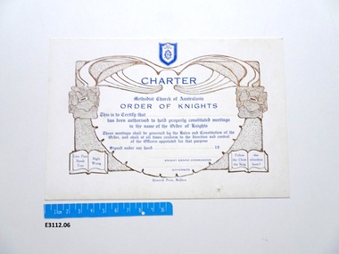 Certificate - Order of Knights, Epworth Press, Charter