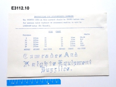 Document - Comrades and Knights Equipment Supplies, Instructions for screenprinted garments