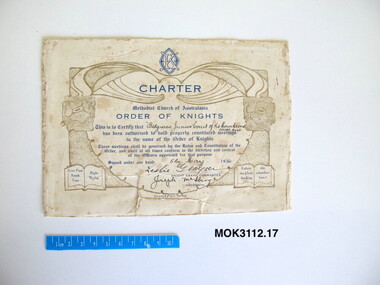 Certificate - Order of Knights, Epworth Press, Charter Belgrave Court of the Mountains 026