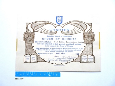 Certificate - Order of Knights, Epworth Press, Charter Court Loddon Intermediate 344