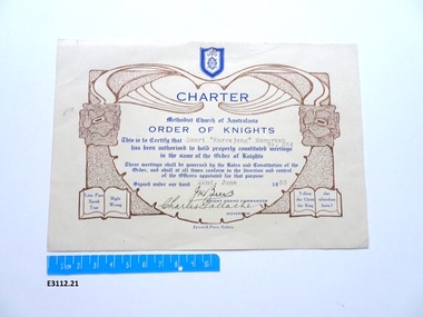 Certificate - Order of Knights, Epworth Press, Charter Court Kurrajong Numurkah 264
