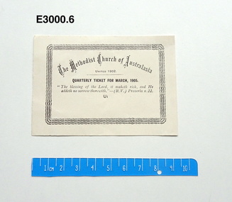 Card - Quarterly Ticket, The Methodist Church of Australasia Quarterly Ticket for March