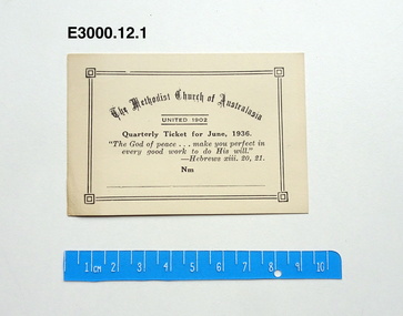 Card - Quarterly Ticket, The Methodist Church of Australasia Quarterly Ticket for March