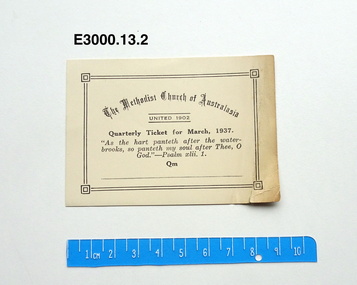 Card - Quarterly Ticket, The Methodist Church of Australasia Quarterly Ticket for March