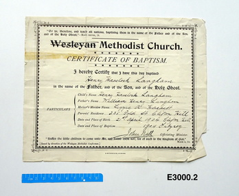 Certificate, E. Whitehead & Co, Certificate of Baptism