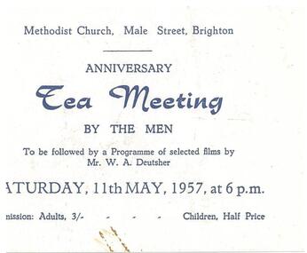 Document - Invitation, Methodist Chruch, Male Street, Brighton Tea Meeting