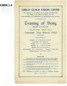 Programme, Girls' Guild Union Choir
