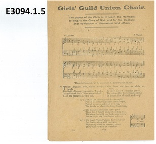 Pamphlet - Song sheets, Girls' Guild Union Choir