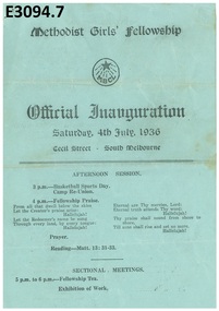 Print - Program, Methodist Girls' Fellowship Official Inauguration