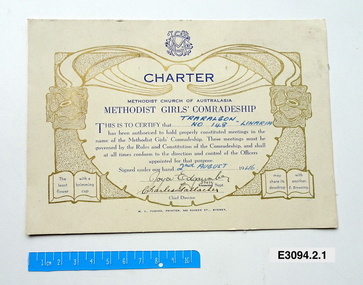 Certificate - Methodist Girls' Comradeship, Charter Tralagon Linaria