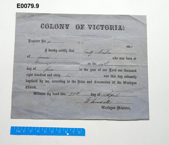 Certificate - Baptismal certifcate, Register no 91, 1863