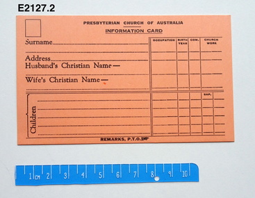 Card - Information Card, Presbyterian Church of Australia