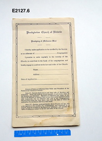 Document - Application form, Presbyterian Church of Victoria : Presbytery of Melbourne West