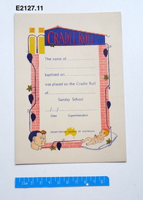 Certificate - Cradle roll, Presbyterian Church of Australia cradle roll