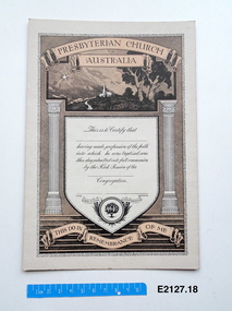 Certificate - First communion, Presbyterian Church of Australia First Communion