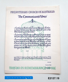 Card - The Communion Vows, Presbyterian Church in Australia : The Communion Vows