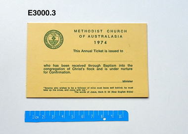 Card - Annual ticket, Methodist Church of Australasia