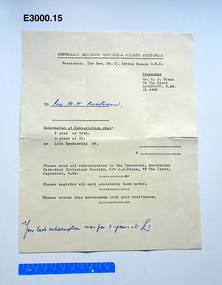 Document - Subscription renewal, Australian Methodist Historical Society (Victoria)