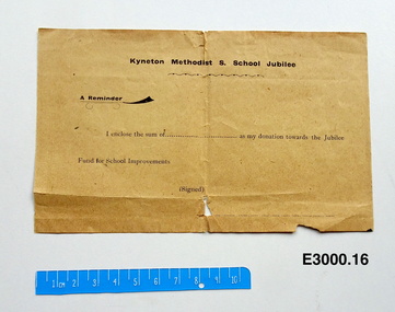 Document - Donation reminder, Kyneton Methodist S School Jubilee