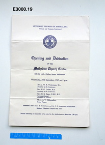 Programme - Opening and dedication, Methodist Church Centre opening and dedication program, 1967
